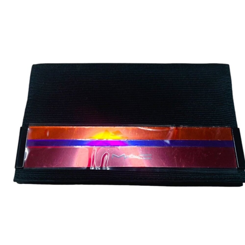MAC Makeup Travel Wallet Folding Black Metallic New 6" x 3.74" Snap Closure